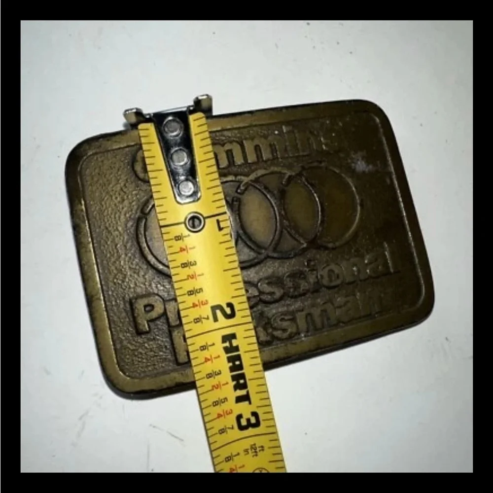 Vintage Cummins Professional Partsman Brass Belt Buckle Diesel Truck Logo